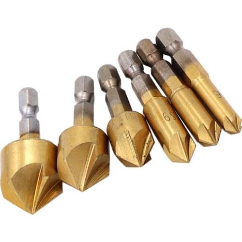 6pcs Wood Chamfering Cutting Tools Countersink Drill Bits Hex 6/8/9/12/16/19mm