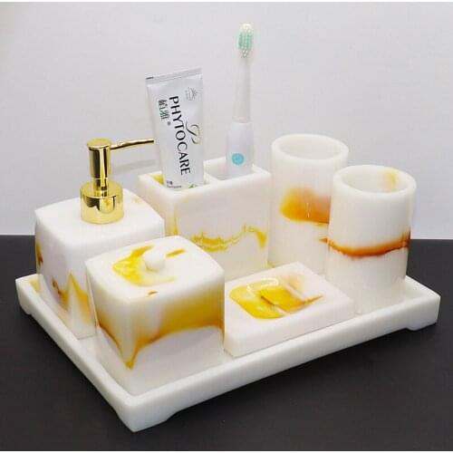 Bathroom Accessories Set Resin Material Soap Dispenser Toothbrush Holder Gargle Cups Soap Dish 5/6/7 Pieces Set Wedding Gifts