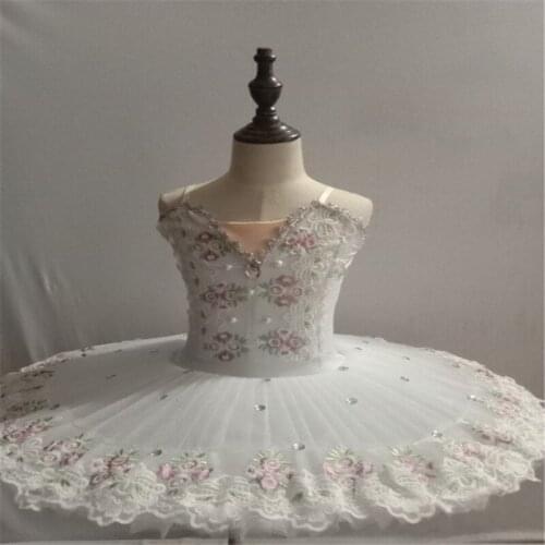 Ballet Dress Girl White Lake Swan Tutu Ballet Women Dance Dress Gold Lace Ballerina Diamond Adult Stage Performance Costume