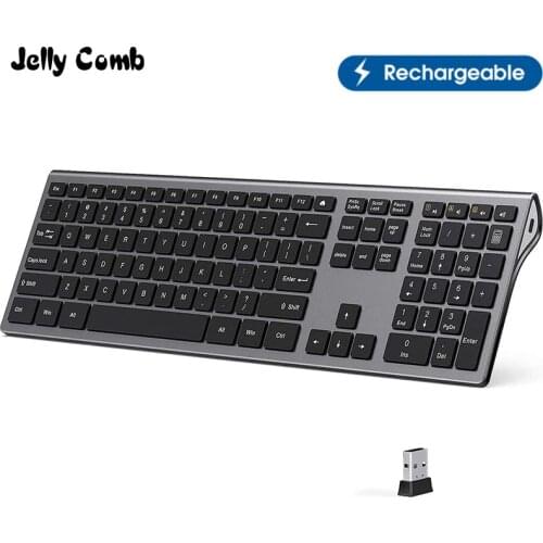 Jelly Comb Rechargeable Wireless Keyboard Ergonomic Ultra-slim 2.4G Full-Size Quiet Keyboard for Windows Computer Laptop