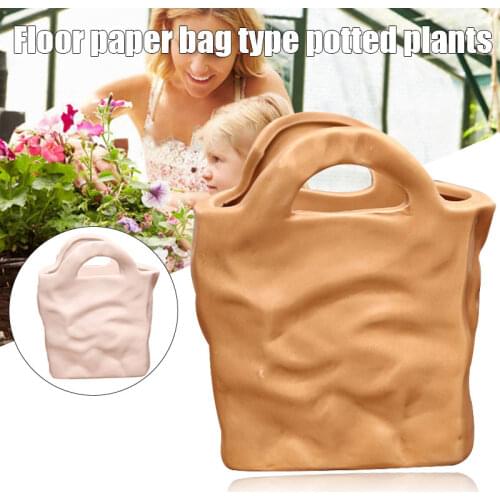 Paper Bag Shaped Flower Pot Creative Plant Pot for Home Decor Cute Flowerpot A1