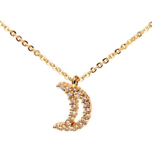 EYIKA Elegant Zircon Small Moon Crescent Pendant Gold Clavicle Chain Adjustable Necklace Women Charm Temperament Wedding Jewelry
