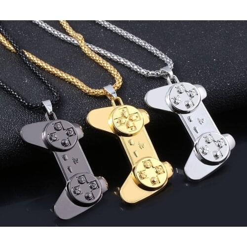 SG Fashion Punk Gold Black Game Machine Handle Necklace Pendant Hip Hop Sweater Chain Play Game Controller Necklace Men Jewelry