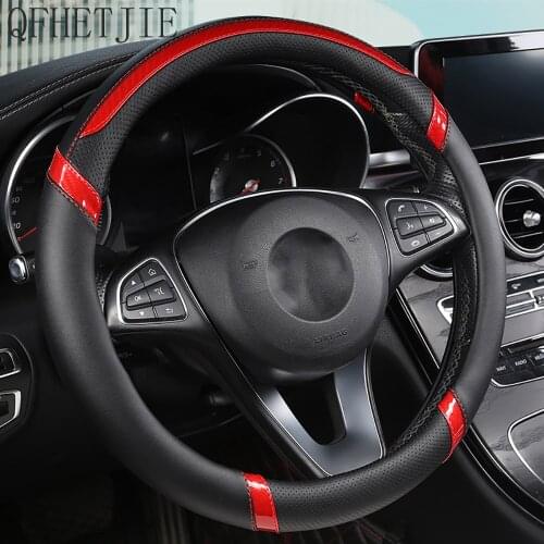 QFHETJIE New Hit Color Carbon Fiber Leather Four Seasons Universal Steering Wheel Cover Non-slip Fashion Accessories