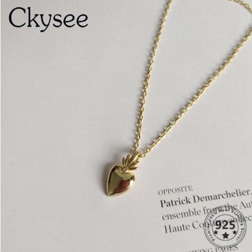 Ckysee Golden 925 Sterling Silver Necklace Heart Pineapple Pendant Necklace For Fashion Women Girlfriend Silver 925 Jewelry