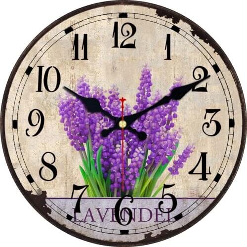16 Inch Decorative Wall Clock Round Vintage Wall Clock French Country Purple Retro Flower Non-Ticking Round Wall Cock