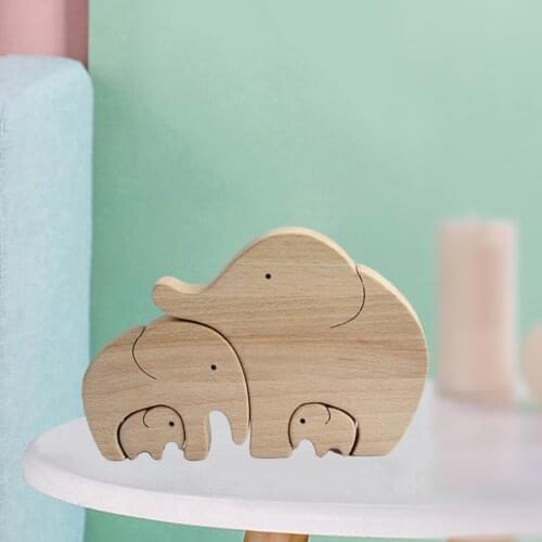 Wood Love and Brave Parents and Baby Elephant Statue Animal Figure Home Tabletop Centerpiece Bookshelf Decor Mothers Gift