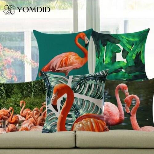 Flamingo Cushion Cover birds Decorative decorative pillowcoverColorul French Watercolor Pattern Cotton Linen Cushion