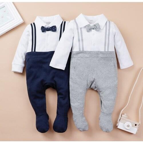 Baby Boy Clothes Romper Bow Gentleman Infant Baby Boy Kid Footies Formal Long Sleeve Jumpsuit Strap Shirt Bib Pants Clothes