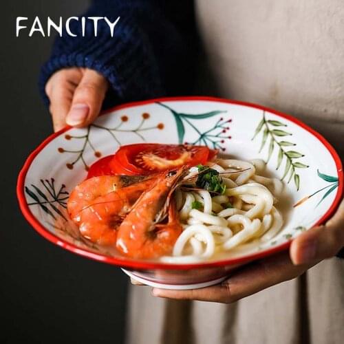 FANCITY 8 inch Ceramic Bowl Noodle Bowl Forest Animal Design Large Bowl Creative Restaurant Household Flower Bowl