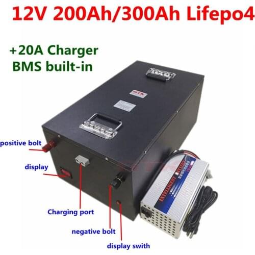GTK 2000 cycles Lifepo4 12V 200Ah 300Ah Lifepo4 battery pack with 4S BMS for motorhome solar system campers RV+20A charger