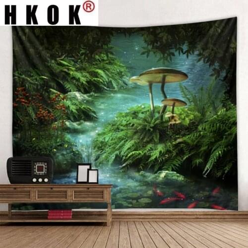 HKOK Forest River Natural Landscape Tapestry Hanging Covering Rugs Background Cloth Beach Mat Blanket Art Bedroom Living Home De