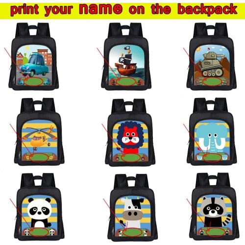 Customize Your Name / Logo Bag Cartoon Car / Boat / Animal Kindergarten Backpack Kawaii Puppy Children School Bags Kids Book Bag