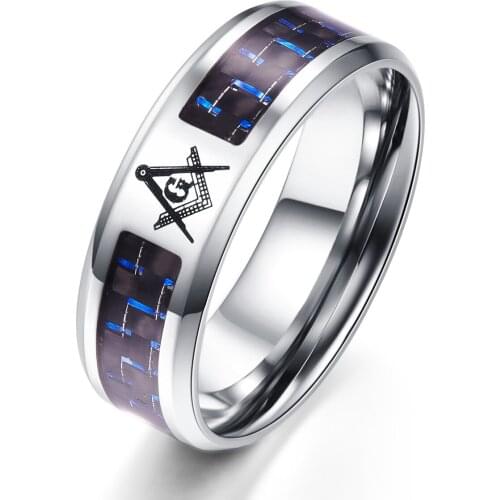 MIQIAO Stainless Steel Titanium Carbon Fibre Freemasonry Vintage Rings for Women Men Couple Friends Gift Fashion Jewelry Bague