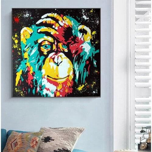 Colorful Graffiti Pop Art Canvas Painting Thinking Monkey Animal Posters and Prints Wall Art Pictures for Living Room Home Decor