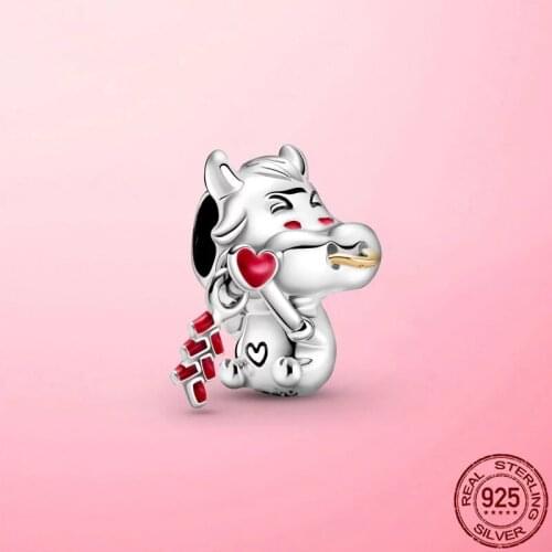 Lucky 2021 New 925 Sterling Silver Cute Ox Charm Cow Beads Fit Original Pandrao Bracelets DIY fine Jewelry Valentines Day Gifts