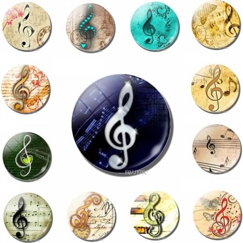 Beating Music Fridge Magnet 30MM Glass Dome Featured Flowers Music Clef Message Board Sticker Music Lovers Home Decor