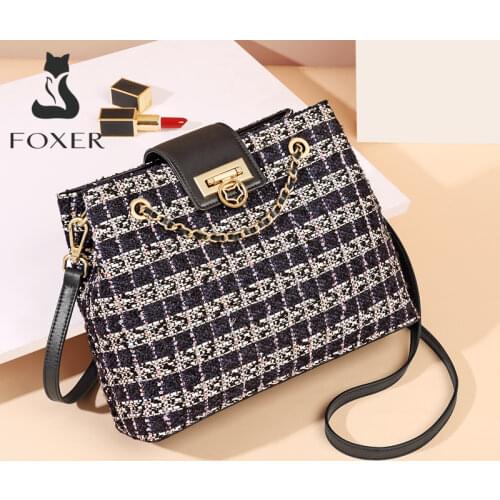 FOXER Fashion Women Crossbody Totes Bags Large Capacity Handle Woven Bag Lady Short Trip Shoulder Bags Female Light Casual Purse