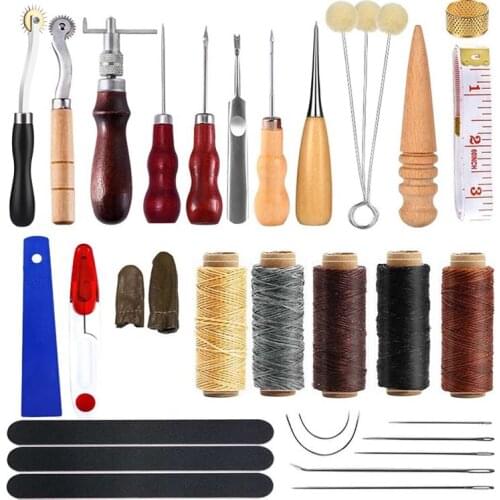 LMDZ 34 Pcs Leather Tool Kit, Leather Working Tools, Leather Sewing Kit with Leather Thread, Leather Sewing Needles