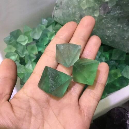 Natural Green fluorite octahedron gemstone crystal polytope for decoration