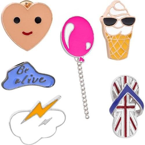 2017 New Design Loving Heart Smailing Face Ice Cream Enamel Brooch Shaped Brooch Alloy Pins For Children Gifts