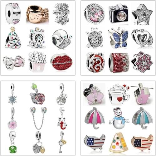 New Fashion Crystal Butterfly Camera Bear Snail Umbrella Enamel Beads Fit Pandora Charms Bracelets for Women DIY Making Gifts