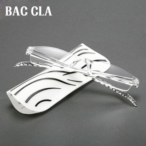 BAC CLA Ladies Pocket Printed Reading Glasses with Matching Bag One-piece Spring Frameless Resin Reading Glasses +1.0 To 4.0