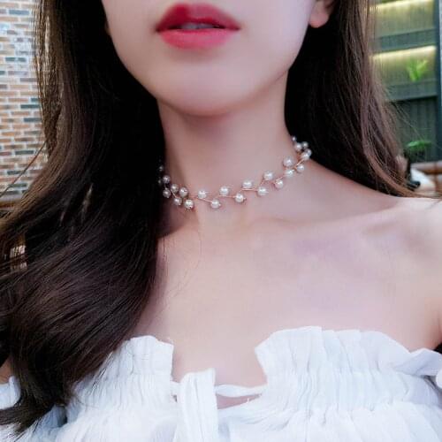 2020 New Fashion Pearl Necklace For Women Classic Gold Silver Color Chain femme Wedding Elegant Choker Necklace Jewelry