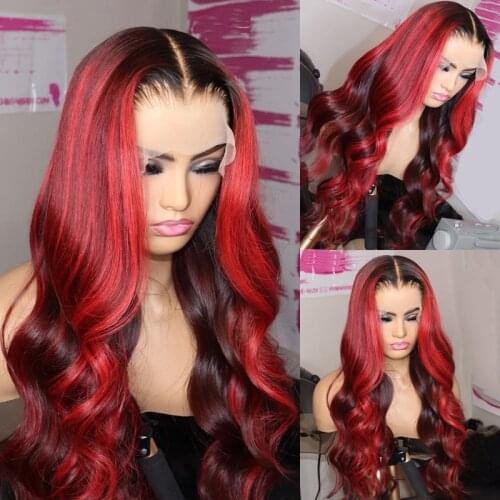 Lace Front Wig Ombre Burgundy Body Wave Human Hair Wigs 180% Remy Hair 1B/99J Highlights Hair Wigs Pre Plucked Lace Wigs