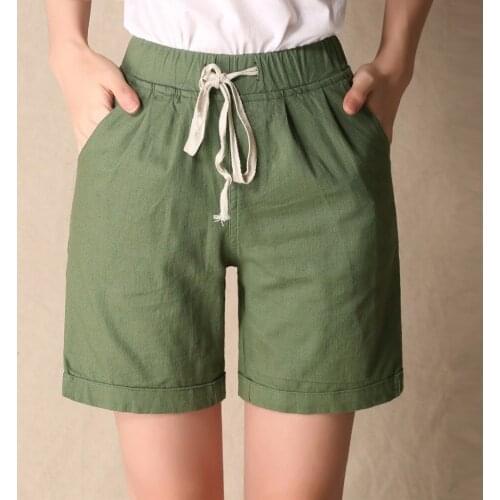 Casual Women Hot Short Fashion Candy Color Casual Shorts Plus Size S-4XL Elastic Waist Womens Linen Collapse Shorts