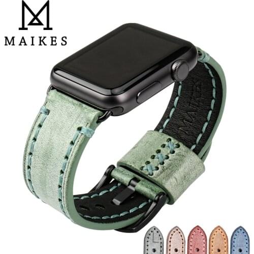 MAIKES Vintage leather watch strap green watch accessories wristband for Apple watch band 42mm 38mm iwatch 44mm 40mm watchband