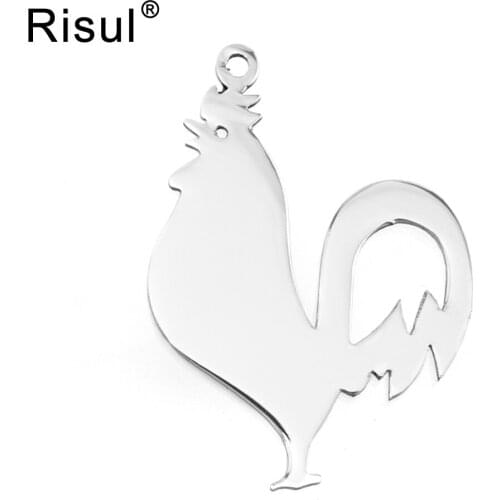 Risul La Coq gaulois Charms Gallus Cock Pendants Necklace Stainless steel mirror polish Diy pendant wholesale 100pcs
