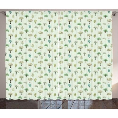 Tree Pattern Curtains Nature Themed Eco Garden Art Satin Fabric Drapes for Living Room Bedroom 2 Panel Window Set