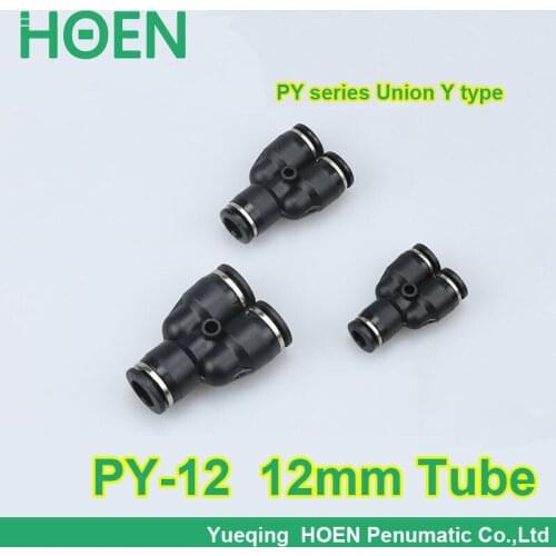100pcs/lot PY-12 PY1/2 12mm tube quick connector Pipe Three Joint one Touch Plastic Hose 3 Way Y Type Pneumatic Air Fitting