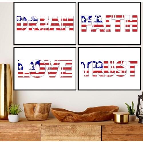 Modern Room Wall Art Love Trust Faith Dream Inspirational USA Style Print Nursery Painting No Frame Pictures