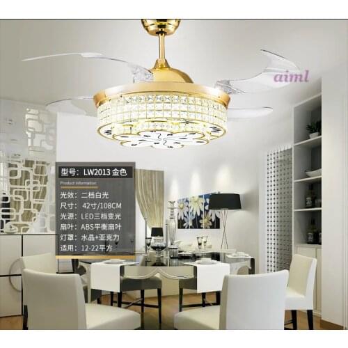 3 color dimming contro k9 crystal LED ceiling fan lamp simple household bedroom living room 85-240V