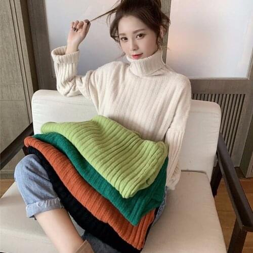 Sweater Women Turtleneck Pullover 2021 Autumn Winter Korean Solid Stretch Pit Stripe Long Sleeve Pullover Female Jumper Knitwear