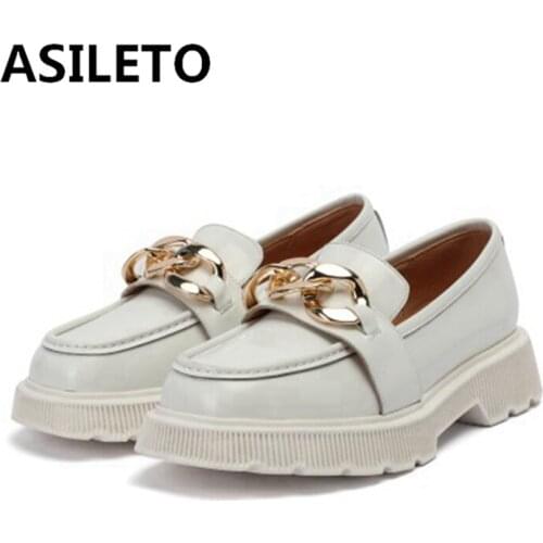 Size 34-42 Women Pumps Real Leather Fashion Spring High Platform Thick Heel Shoes Retro Office Lady Footwear Chains 3cm S2186