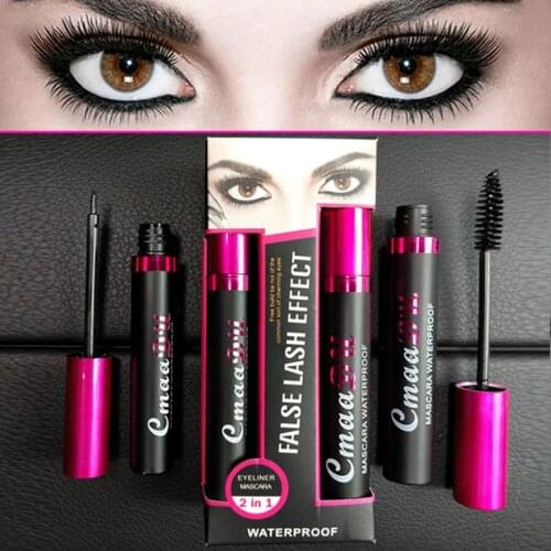 Cmaadu makeup black 3D mascara+eye liner set waterproof long lasting 2 in 1 eyelash makeup extension Thick curling mascara HF038