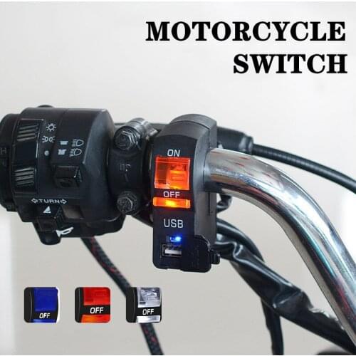 Motorcycle Universal DC 12V Handlebar Switch With USB Indicator Light Charger For Connector Headlight Transparent Fixed Switch