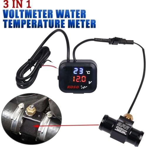 Universal KOSO Motorcycle Water Temperature Voltmeter Meter Marker Voltage Digital Display USB Charger Thermometer For Yamaha