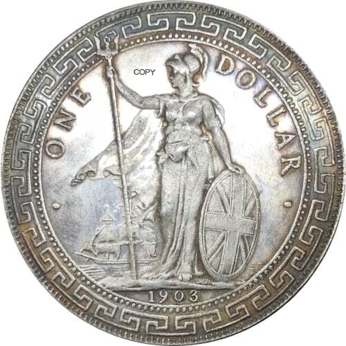 United Kingdom 1 Dollar British Trade Dollar 1903 One Dollar Cupronickel Plated Silver Hong Kong Yi Yuan Copy Coin