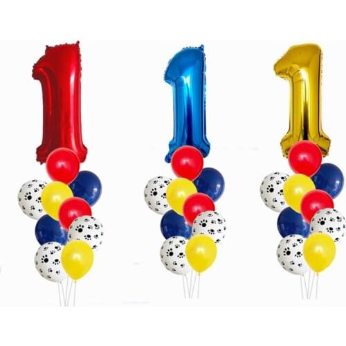 10Pcs/Set Dog Paws Theme Number Foil Balloons Latex Balloons Kids Birthday Baby Shower Party Toy Decoration Supplies Air Globos