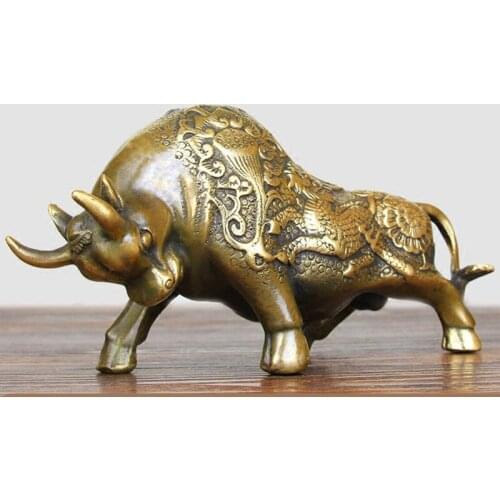 WSHYUFEI Retro Bull Ornament Miniatures Copper Figurines Craft Desk Decor Display Chinese Traditional Craft Home Decoration