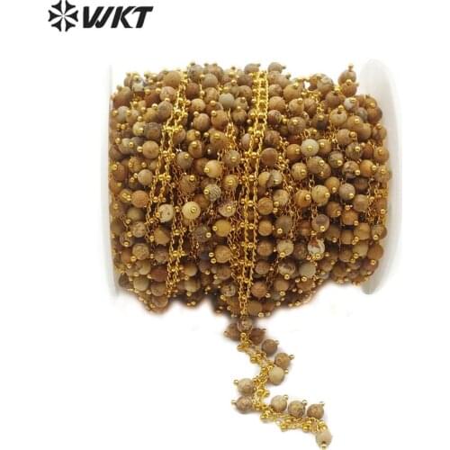 WT-RBC106 New/!!! natural picasso stone with gold Chain 5meter long Beads Chain women fashion Jewelry Chain