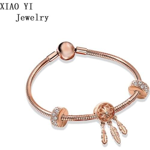 XIAOYI jewelry 2019 100% s925 11 rose gold dream catcher beads set with diamond bracelet original female jewelry gift beautiful