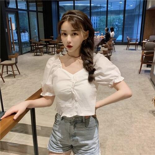 Female Korean Harajuku Puff Sleeve Retro Ins Tshirt Womens T-shirts Tops Japanese Kawaii Ladies Ulzzang Clothes For Women