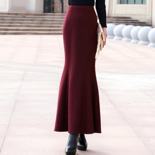 High Waist Woolen Skirt 2021 Winter New Women Vintage office lady Skirt Trumpet Slim package hip Elegant Mermaid Skirt
