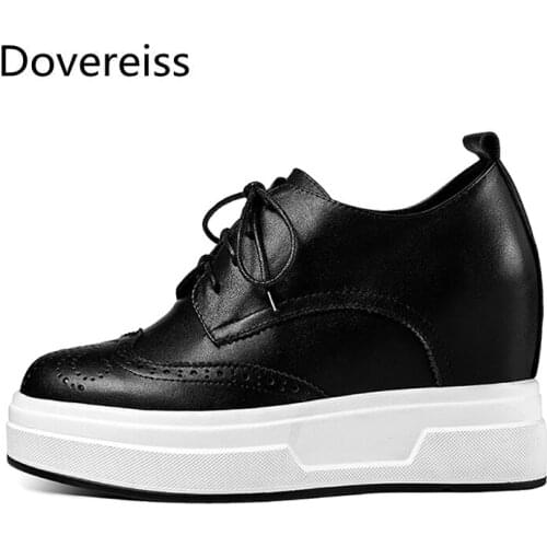 Dovereiss Fashion Spring Womens Shoes Cross tied Internal height Pure color black White cowhide consice Gym shoes