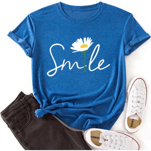 Woman Summer T-Shirts Short Sleeve Tops Letter Smile Graphic Tee Shirts for Women Female Colorful Casual Shirts Clothing